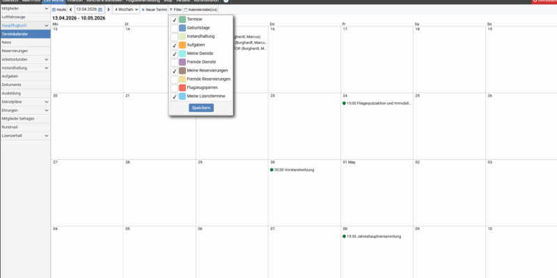 Vereinsflieger Kalender-Funktionen
